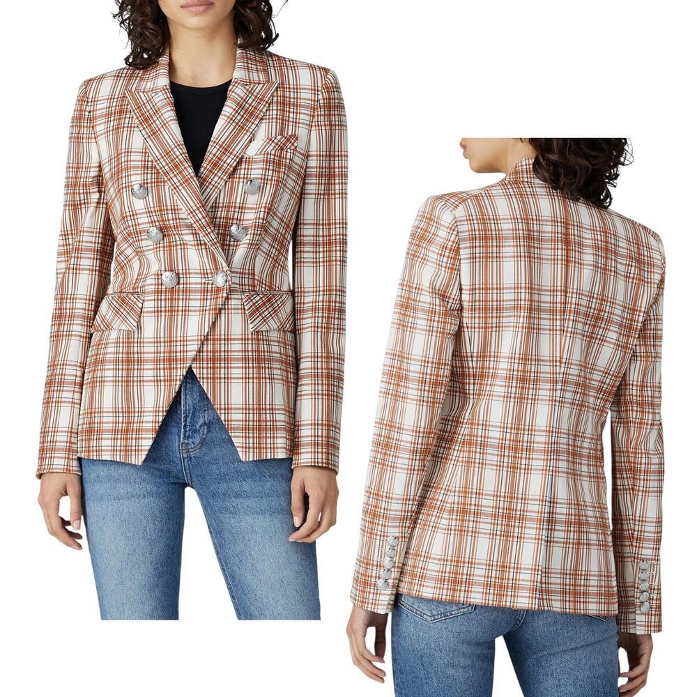 Veronica Beard Women's 'Miller' Plaid Check Dickey Blazer Brown, White Size 6 US